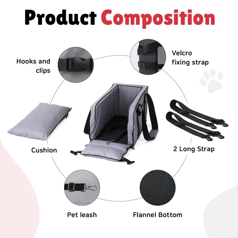 Center Console Car Seat for Small Dogs and Cats up to 11 lbs - Armrest Pet car seat, Waterproof Cat and Dog Booster Seat and Bed for Car, Essential Travel Carrier for Cats and Dogs