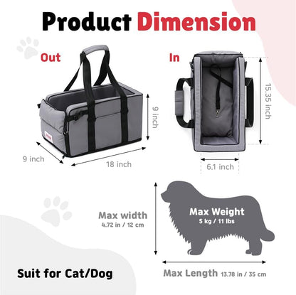 Center Console Car Seat for Small Dogs and Cats up to 11 lbs - Armrest Pet car seat, Waterproof Cat and Dog Booster Seat and Bed for Car, Essential Travel Carrier for Cats and Dogs