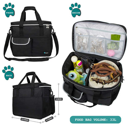 PetAmi Dog Travel Bag, Travel Pet Bag Organizer, Dog Food Travel Bag with Food Container and Bowls, Dog Travel Supplies Gift Accessories for Weekend Camping, Dog Cat Diaper Bag (Charcoal, Medium)