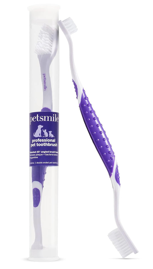 petsmile Professional Cat & Dog Toothbrush - Patented 45° Dual-Ended Brush Head for Small & Large Pets - Teeth Cleaning Pet Essentials - VOHC Approved Pet Supplies