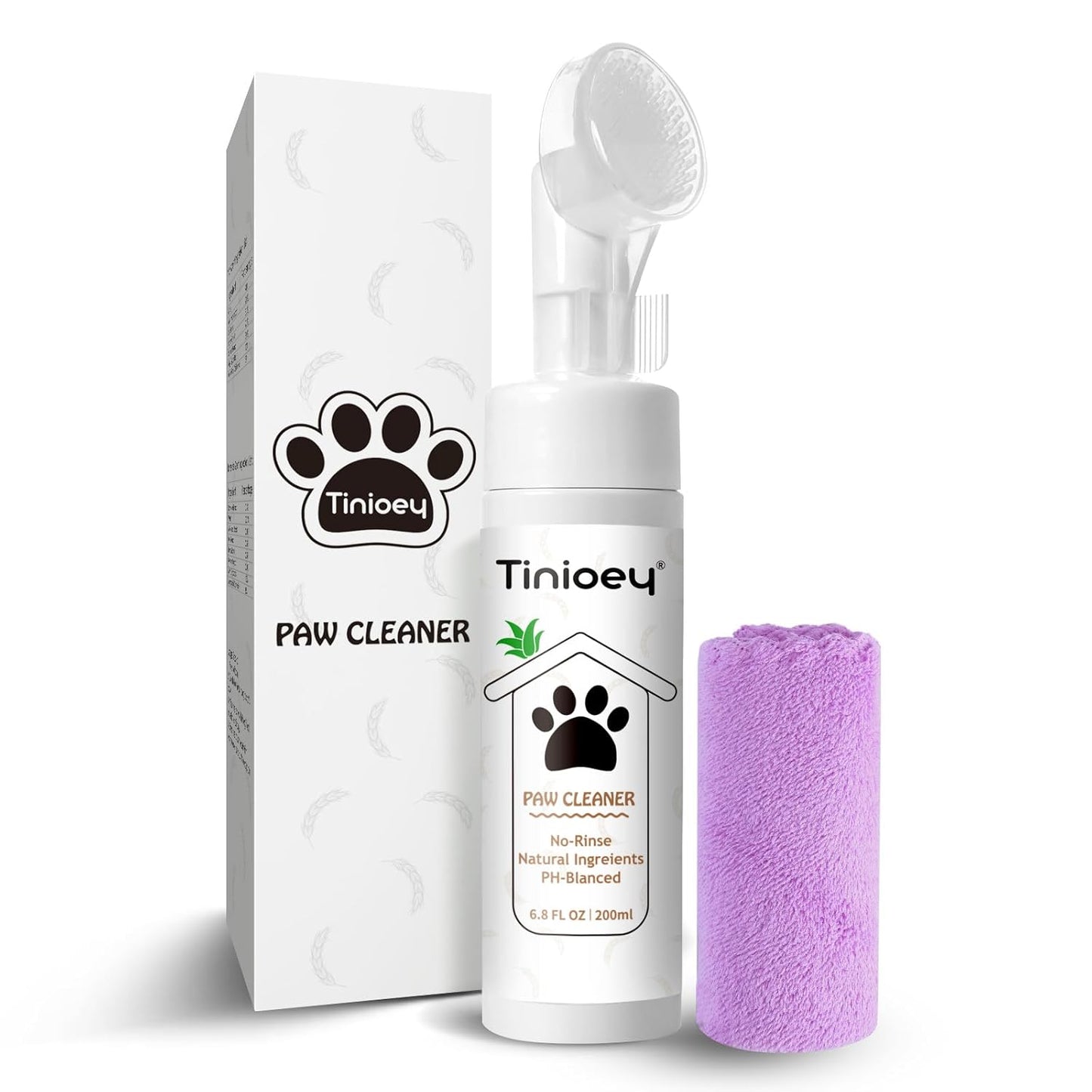 Foaming Paw Cleaner for Dogs and Cats (6.8 oz) | No-Rinse Dandelion Cleanser with Brush and Absorbent Towel (Fragrance Free)