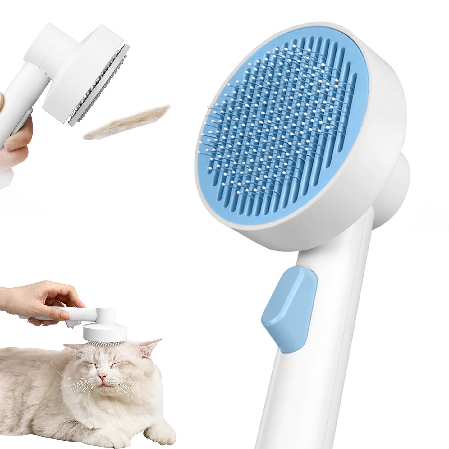 Cat Brush Self Cleaning Slicker for Indoor Shedding Short Haired Dogs Grooming Supplies for Long Hair Pet Comb Essentials Tools for Pitbulls Removes Matted Fur and Loose Undercoat Set (Gray)