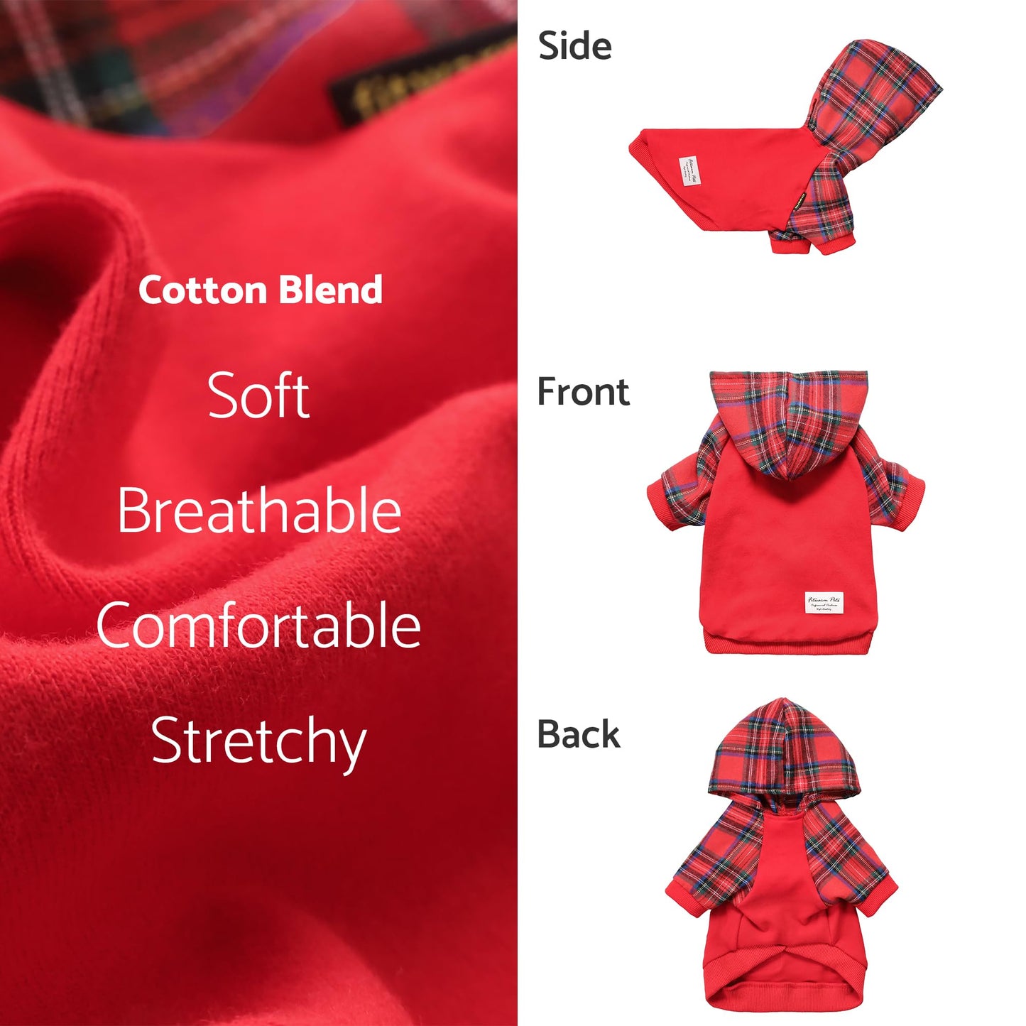 Fitwarm Tartan Plaid Dog Hoodie, Dog Clothes for Small Dogs Girl Boy, Pet Sweatshirt with Hood, Cat Winter Outfit, Red, Green, XXL