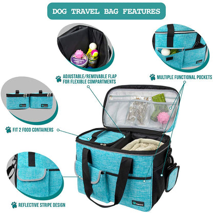 PetAmi Dog Travel Bag, Travel Pet Bag Organizer, Dog Food Travel Bag with Food Container and Bowls, Dog Travel Supplies Gift Accessories for Weekend Camping, Dog Cat Diaper Bag (Charcoal, Medium)