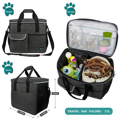 PetAmi Dog Travel Bag, Travel Pet Bag Organizer, Dog Food Travel Bag with Food Container and Bowls, Dog Travel Supplies Gift Accessories for Weekend Camping, Dog Cat Diaper Bag (Charcoal, Medium)