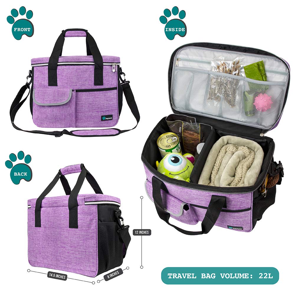 PetAmi Dog Travel Bag, Travel Pet Bag Organizer, Dog Food Travel Bag with Food Container and Bowls, Dog Travel Supplies Gift Accessories for Weekend Camping, Dog Cat Diaper Bag (Charcoal, Medium)