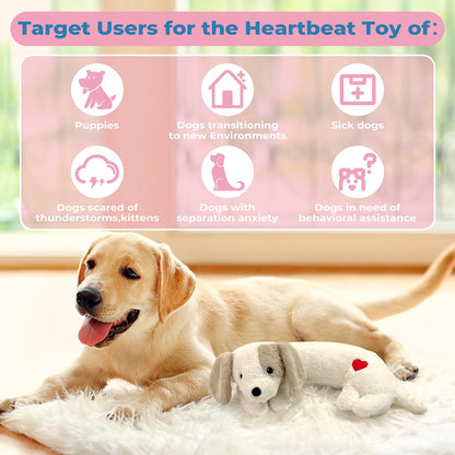 Heartbeat Toy Puppy Heartbeat Stuffed Toy for Dog Calming Aid, Heartbeat Puppy Toy for Pets Anxiety Relief, Dog Comfort Toy for Behavioral Aid Crate Training, Puppy Essential