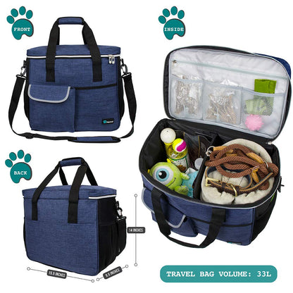 PetAmi Dog Travel Bag, Travel Pet Bag Organizer, Dog Food Travel Bag with Food Container and Bowls, Dog Travel Supplies Gift Accessories for Weekend Camping, Dog Cat Diaper Bag (Charcoal, Medium)