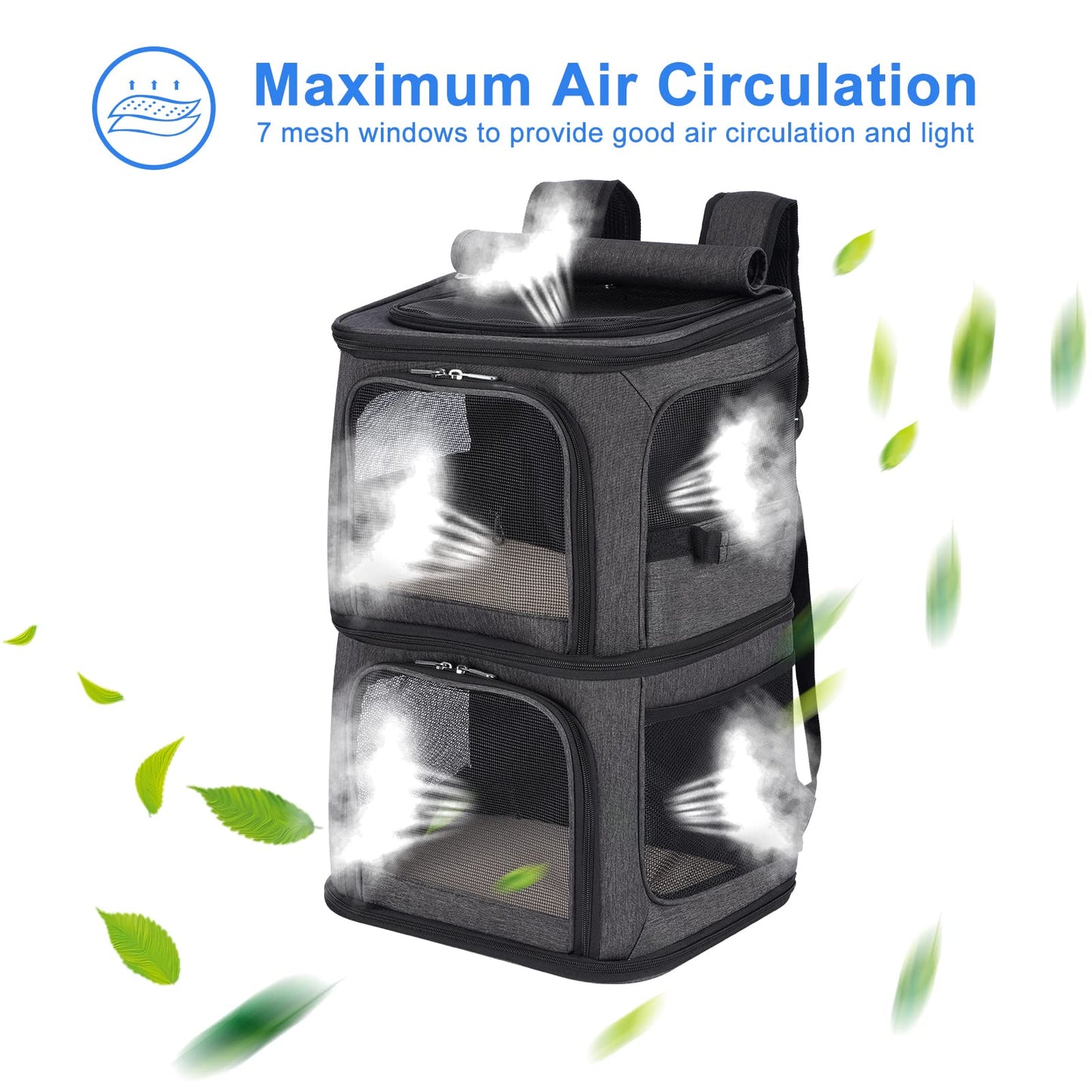 2-in-1 Double Pet Carrier Backpack for Small Cats and Dogs, Portable Pet Travel Carrier, Super Ventilated Design, Ideal for Traveling/Hiking/Camping, Large Size