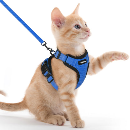 rabbitgoo Cat Harness and Leash for Walking, Escape Proof Soft Adjustable Vest Harnesses for Cats, Easy Control Breathable Reflective Strips Jacket, Navy Blue, XS