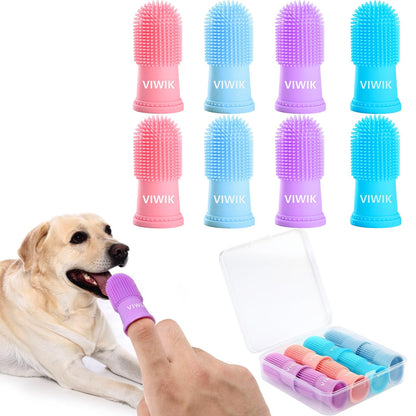 VIWIK 4Pack Dog Toothbrush Dog Tooth Brushing Kit, Cat Finger Toothbrush for Dogs Small Breed, Medium Large Dogs, Puppy Toothbrush for Dog Teeth Cleaning & Dental Care, Pet Finger Toothbrush Kit