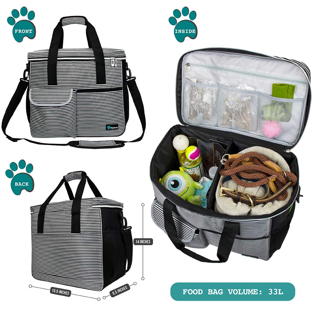 PetAmi Dog Travel Bag, Travel Pet Bag Organizer, Dog Food Travel Bag with Food Container and Bowls, Dog Travel Supplies Gift Accessories for Weekend Camping, Dog Cat Diaper Bag (Charcoal, Medium)