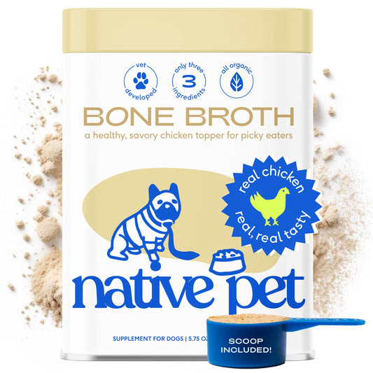 Native Pet Bone Broth for Dogs and Cats – Chicken Broth for Cats & Dogs - Dog Bone Broth Powder, Dog Food Topper for Picky Eaters - Dog Gravy Topper for Dry Food – Dog Broth & Cat Broth – 5.75 oz