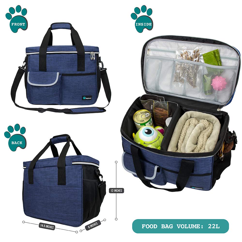 PetAmi Dog Travel Bag, Travel Pet Bag Organizer, Dog Food Travel Bag with Food Container and Bowls, Dog Travel Supplies Gift Accessories for Weekend Camping, Dog Cat Diaper Bag (Charcoal, Medium)