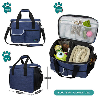 PetAmi Dog Travel Bag, Travel Pet Bag Organizer, Dog Food Travel Bag with Food Container and Bowls, Dog Travel Supplies Gift Accessories for Weekend Camping, Dog Cat Diaper Bag (Charcoal, Medium)