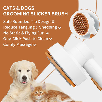 Cat Brush Self Cleaning Slicker for Indoor Shedding Short Haired Dogs Grooming Supplies for Long Hair Pet Comb Essentials Tools for Pitbulls Removes Matted Fur and Loose Undercoat Set (Gray)