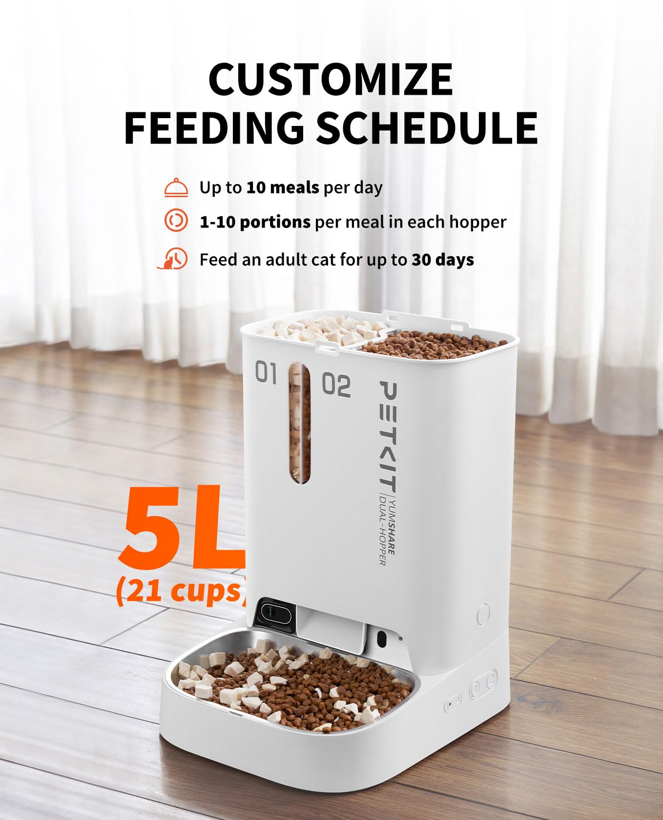 PETKIT Automatic Pet Feeder with Camera, 1080P HD Video with Night Vision, 2.4G WiFi Cat Dog Feeder with 2-Way Audio,Smart App Control Pet Dry Food Dispenser for Cats and Dogs with Non-Stick Food Bowl