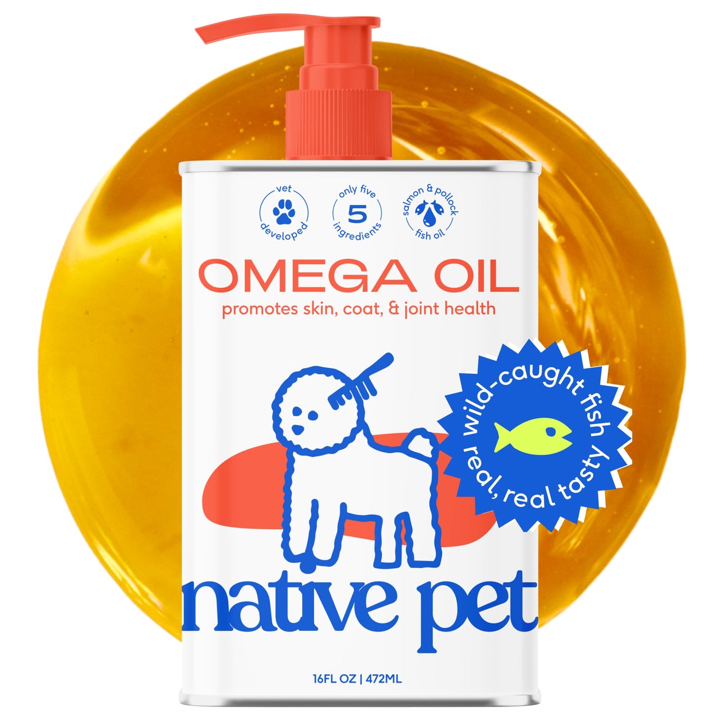 Native Pet Omega 3 Fish Oil for Dogs 8 oz - Made with Wild Alaskan Salmon Oil for Dogs - EPA DHA - Supports Itchy Skin, Mobility - Liquid Pump is Easy to Serve - Omega 3 Oil for Dogs