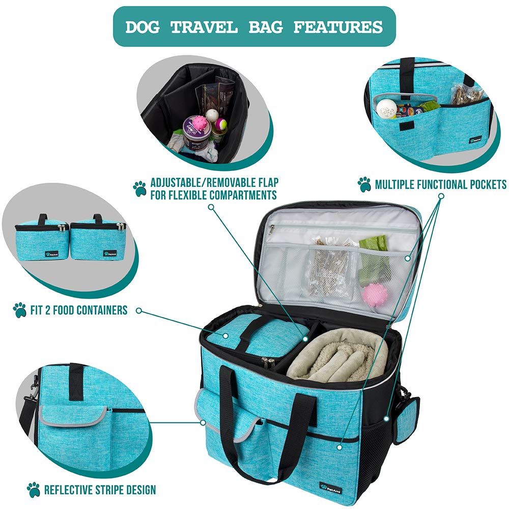 PetAmi Dog Travel Bag, Travel Pet Bag Organizer, Dog Food Travel Bag with Food Container and Bowls, Dog Travel Supplies Gift Accessories for Weekend Camping, Dog Cat Diaper Bag (Charcoal, Medium)