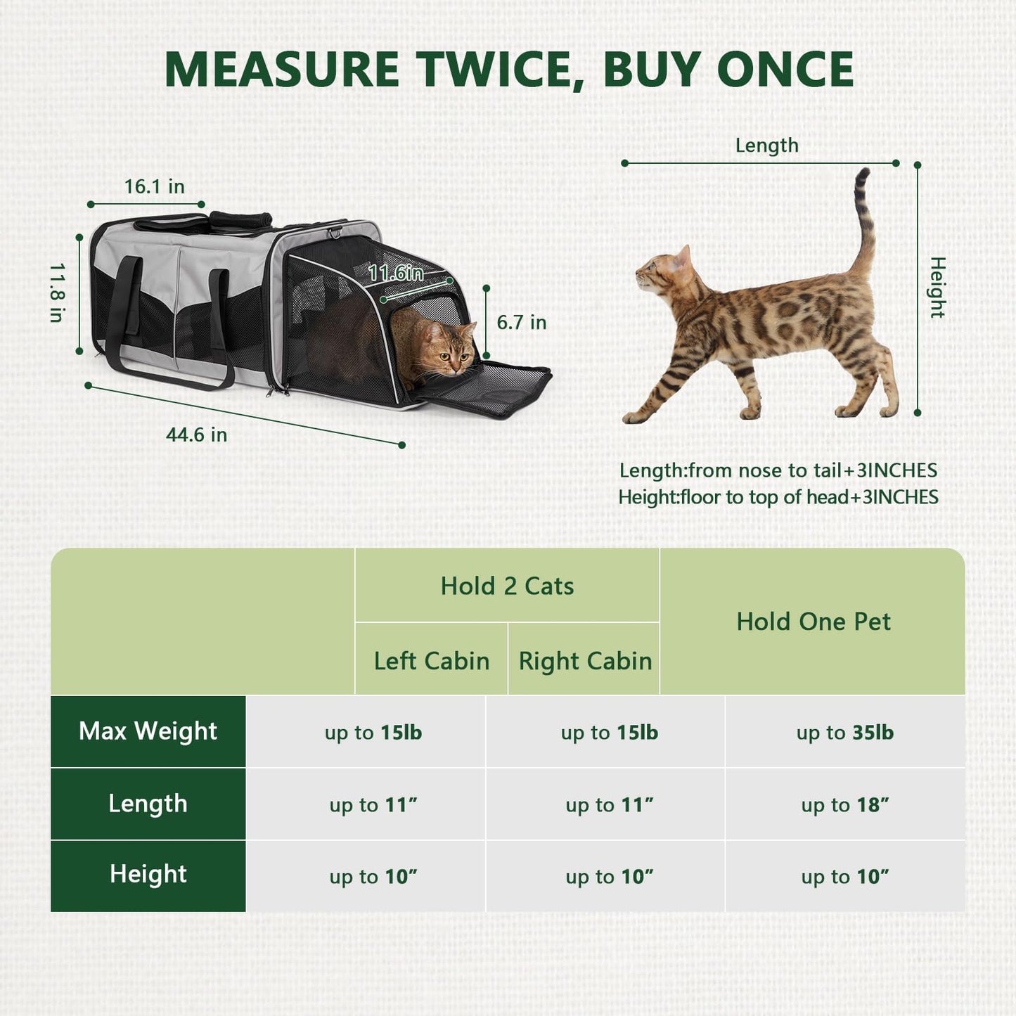 Cat Travel Carrier with Litter Boxes for 2 Cats, Double-Compartment Soft Pet Carrier, Expandable Portable Cat Carrier for Car Travel, up to 35 lb Road Trip, Camping, Hiking, Black