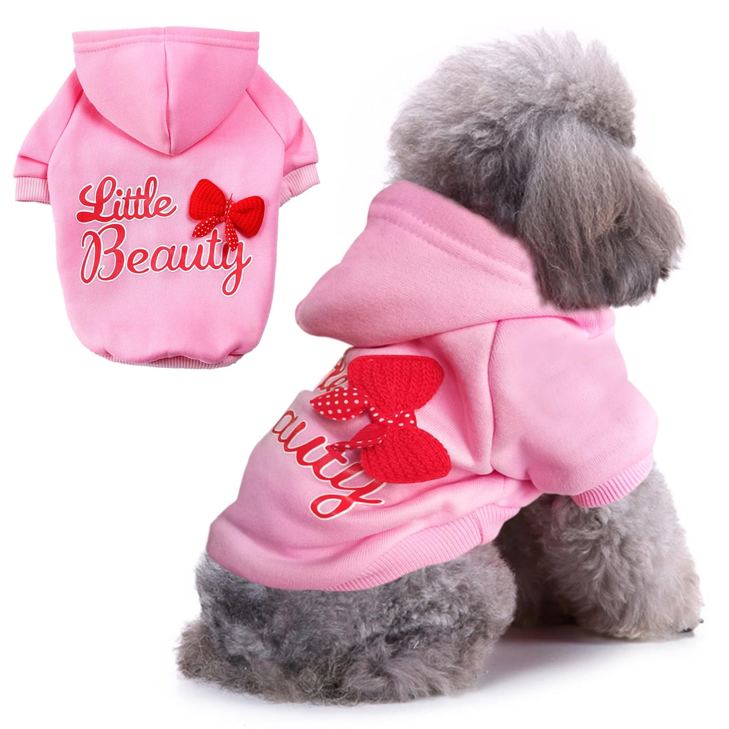 Jecikelon Winter Dog Hoodie Sweatshirts with Pockets Warm Dog Clothes for Small Dogs Chihuahua Coat Clothing Puppy Cat Custume (Medium, Pink)