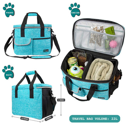 PetAmi Dog Travel Bag, Travel Pet Bag Organizer, Dog Food Travel Bag with Food Container and Bowls, Dog Travel Supplies Gift Accessories for Weekend Camping, Dog Cat Diaper Bag (Charcoal, Medium)