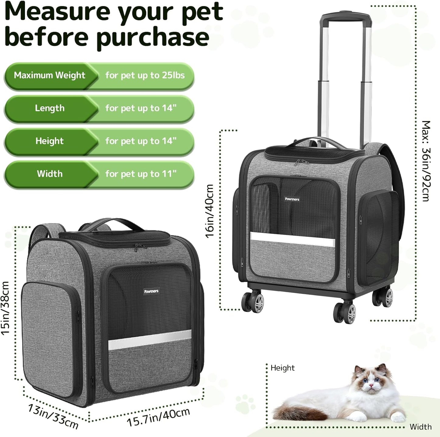 Rolling Cat Carrier with Wheels: Airline Approved Dog Carrier for Small Dogs & Large Cats, Expandable Pet Carrier on Wheels with Cat Play Tunnel, Large Capacity, Breathable Mesh, Side Pocket, Grey