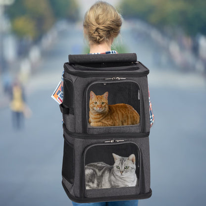 2-in-1 Double Pet Carrier Backpack for Small Cats and Dogs, Portable Pet Travel Carrier, Super Ventilated Design, Ideal for Traveling/Hiking/Camping, Large Size