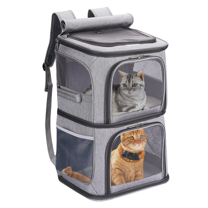 2-in-1 Double Pet Carrier Backpack for Small Cats and Dogs, Portable Pet Travel Carrier, Super Ventilated Design, Ideal for Traveling/Hiking/Camping, Large Size