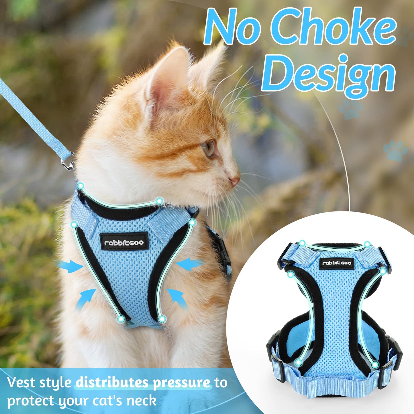 rabbitgoo Cat Harness and Leash for Walking, Escape Proof Soft Adjustable Vest Harnesses for Cats, Easy Control Breathable Reflective Strips Jacket, Navy Blue, XS