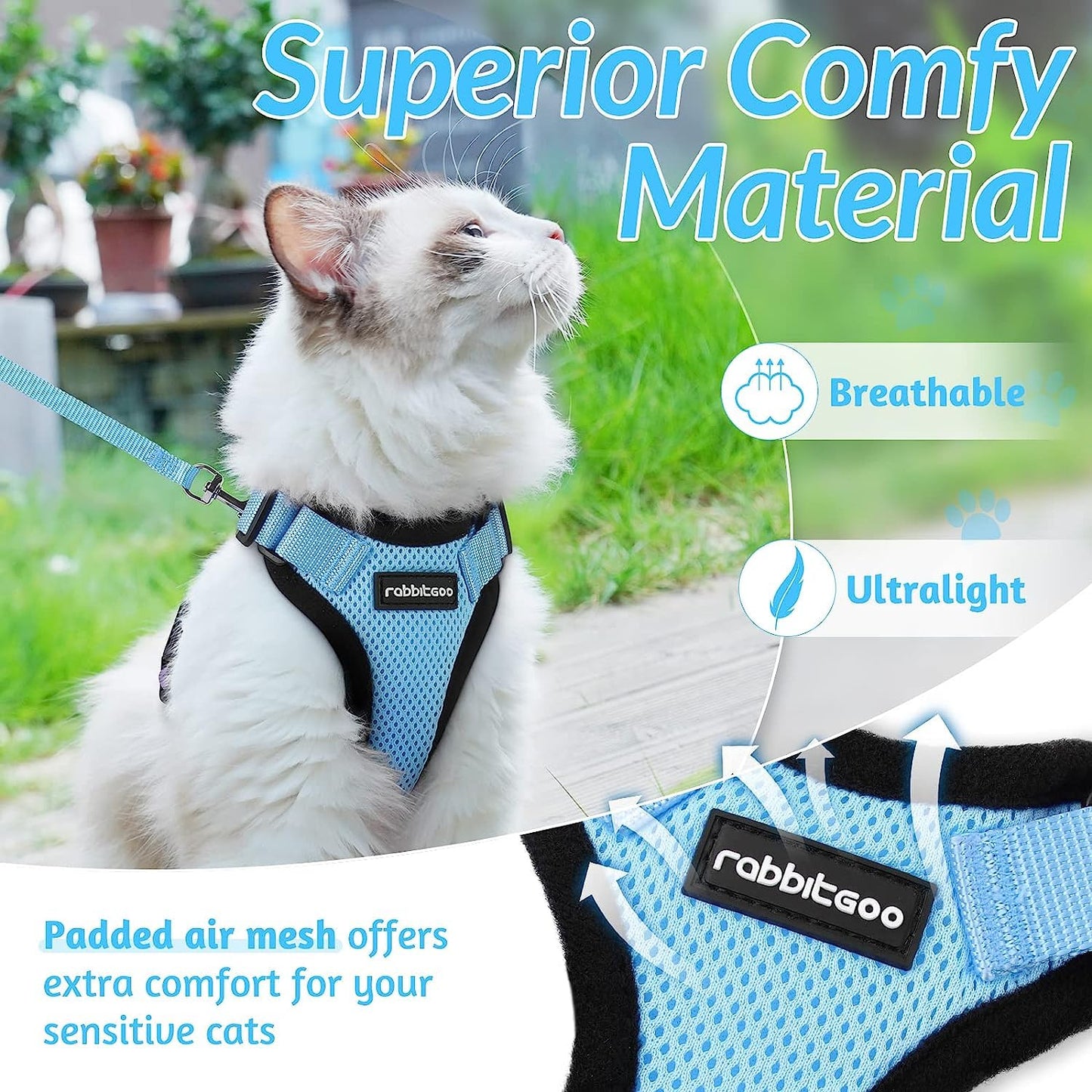 rabbitgoo Cat Harness and Leash for Walking, Escape Proof Soft Adjustable Vest Harnesses for Cats, Easy Control Breathable Reflective Strips Jacket, Navy Blue, XS