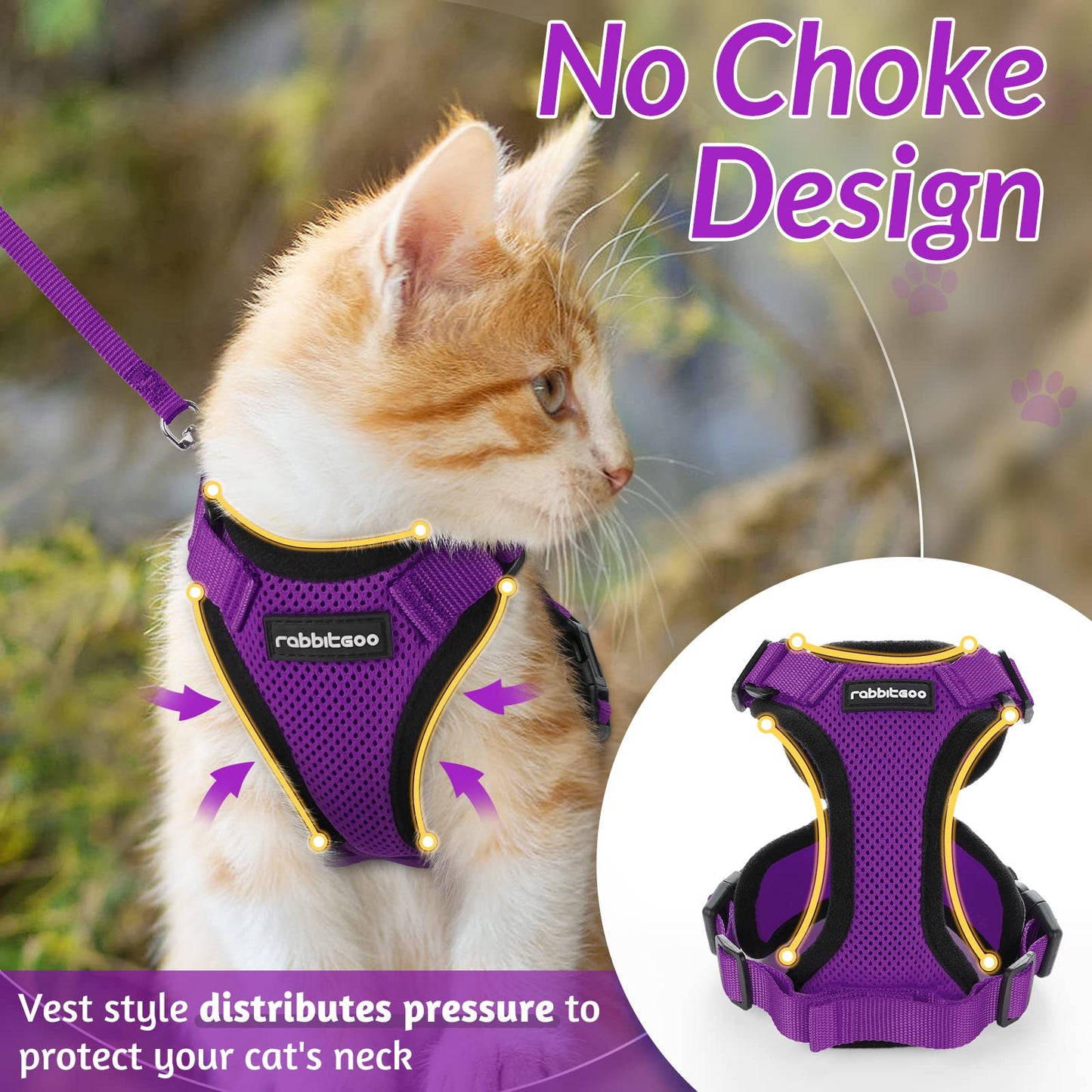 rabbitgoo Cat Harness and Leash for Walking, Escape Proof Soft Adjustable Vest Harnesses for Cats, Easy Control Breathable Reflective Strips Jacket, Navy Blue, XS