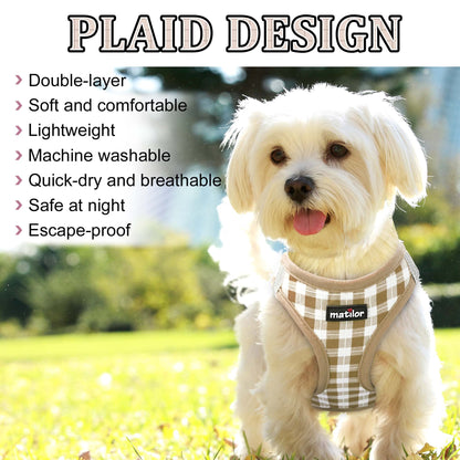 Dog Harness Step-in Breathable Puppy Cat Dog Vest Harnesses for Small Medium Dogs Blue Plaid