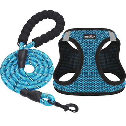 Dog Harness Step-in Breathable Puppy Cat Dog Vest Harnesses for Small Medium Dogs Blue Plaid