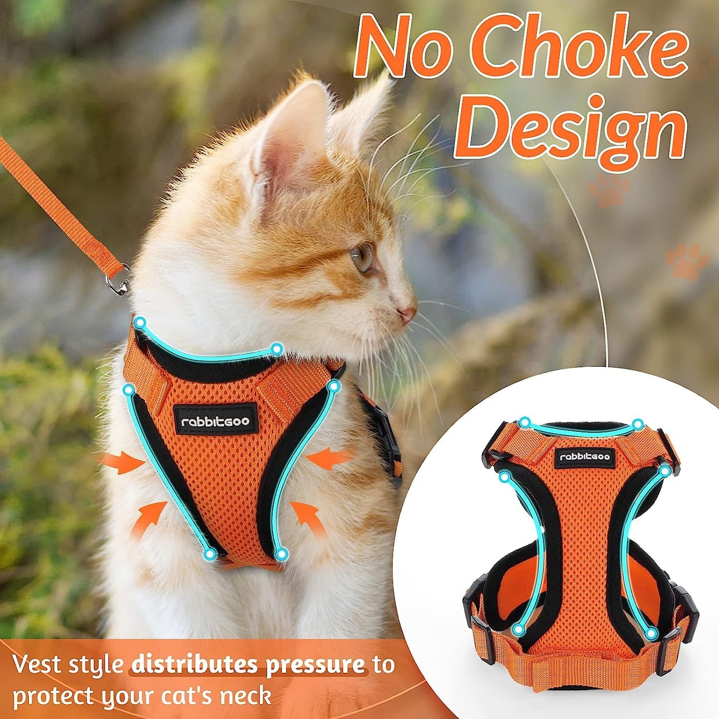 rabbitgoo Cat Harness and Leash for Walking, Escape Proof Soft Adjustable Vest Harnesses for Cats, Easy Control Breathable Reflective Strips Jacket, Navy Blue, XS