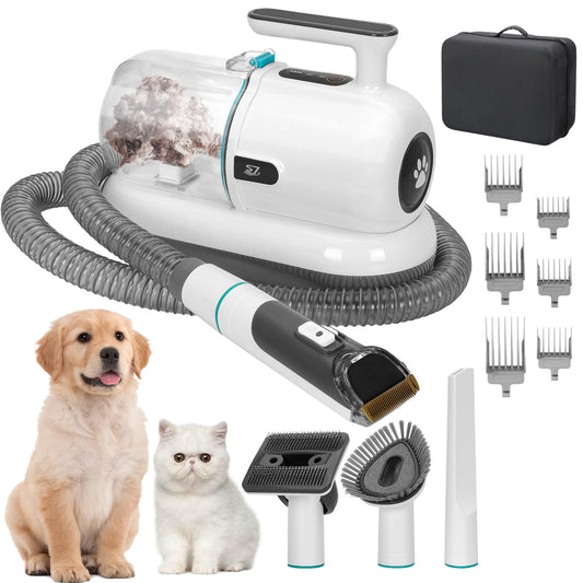 Pet Grooming Kit with 99% Vacuum Suction for Pet Hair – Professional Clippers and 5 Essential Grooming Tools for Dogs, Cats, and Other Animals