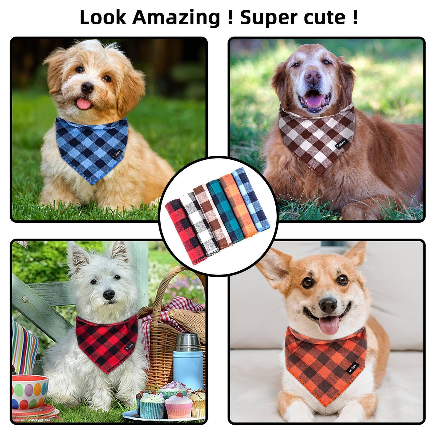 Boy Dog Bandana Small-Blue Black Dog Scarf Buffalo Plaid Printing Adjustable Bib Handkerchief Accessories for Small Dogs Cats (S)