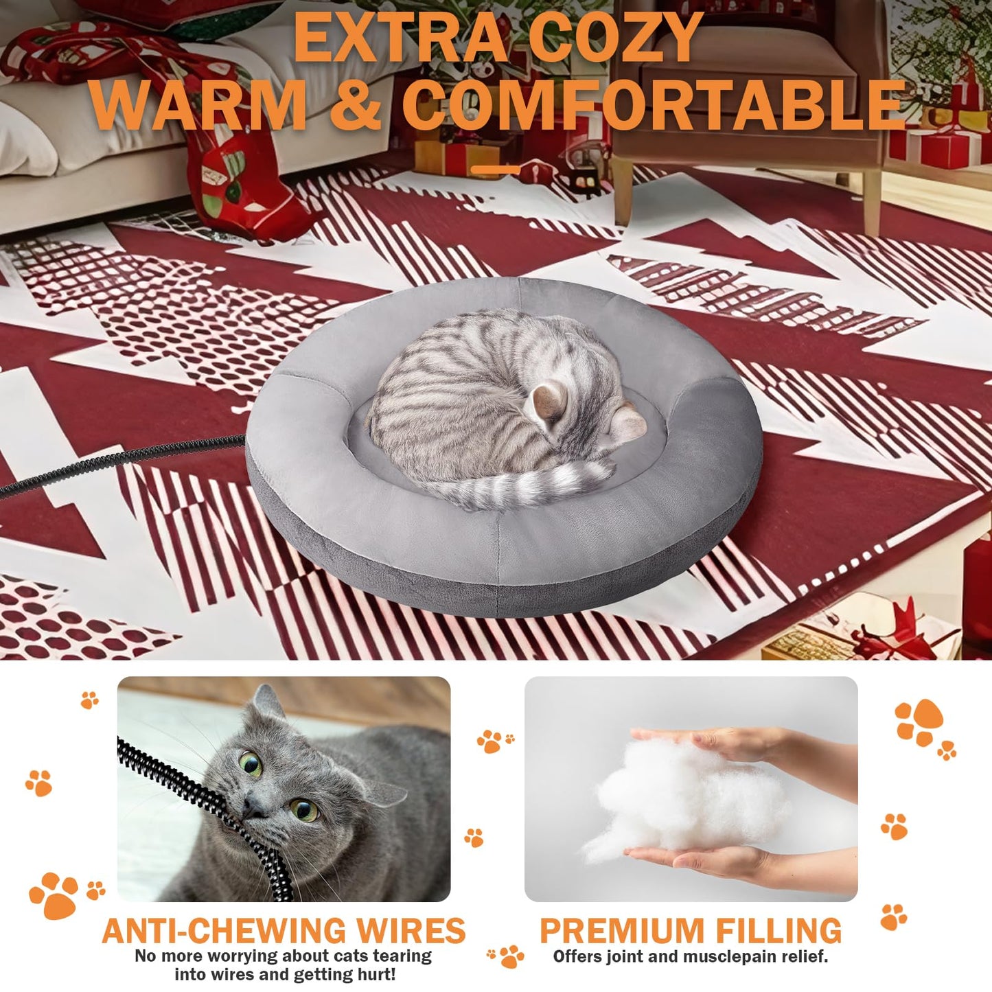 Heated Cat Bed for Cats and Small Dogs, Winter Cozy Heated Pet Bed with Warming Constant Temp, Washable Cat Bed for Indoor Cats, Electric Cat Heating Pad for Kittens, Folded Ear Cats, Elder Cats