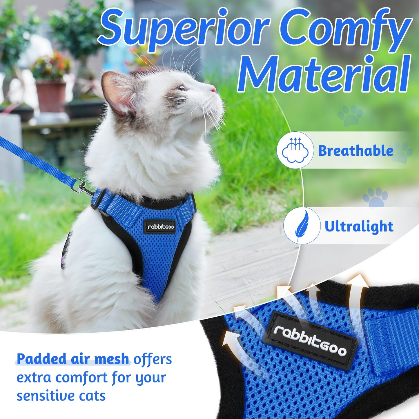 rabbitgoo Cat Harness and Leash for Walking, Escape Proof Soft Adjustable Vest Harnesses for Cats, Easy Control Breathable Reflective Strips Jacket, Navy Blue, XS