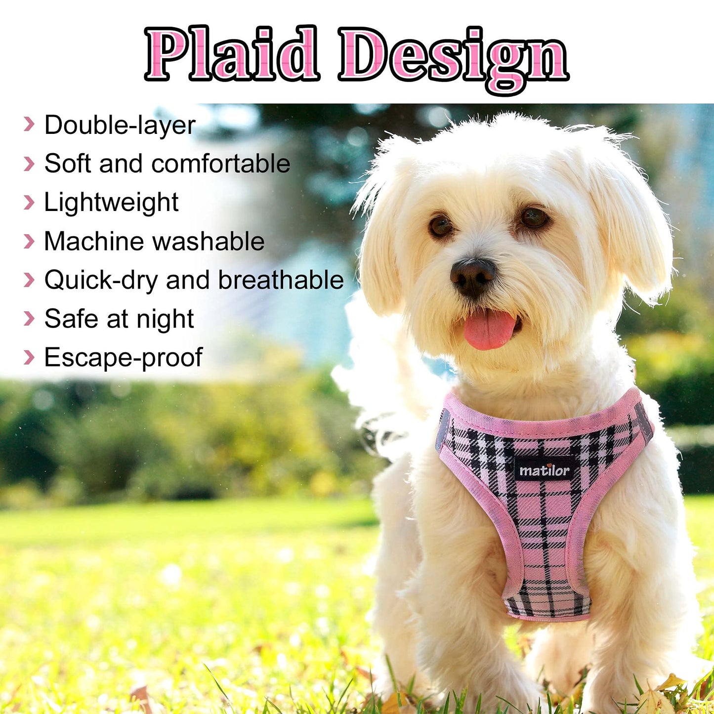 Dog Harness Step-in Breathable Puppy Cat Dog Vest Harnesses for Small Medium Dogs Blue Plaid