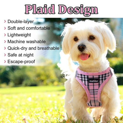 Dog Harness Step-in Breathable Puppy Cat Dog Vest Harnesses for Small Medium Dogs Blue Plaid