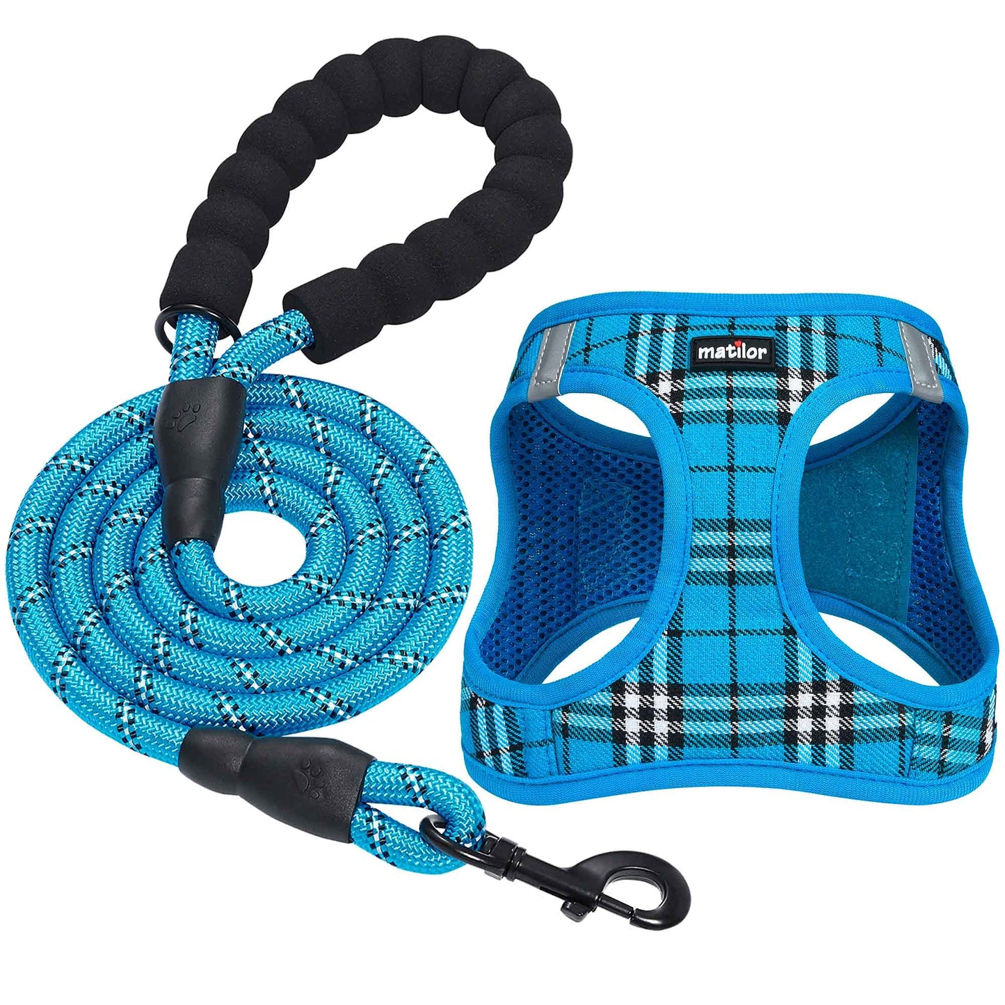 Dog Harness Step-in Breathable Puppy Cat Dog Vest Harnesses for Small Medium Dogs Blue Plaid