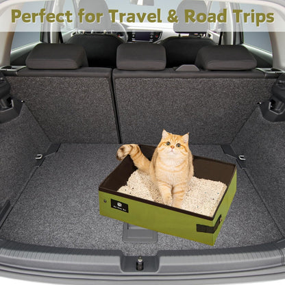 Portable Travel Litter Box for Cat - Foldable Cat Litter Box Waterproof Leak-Proof Cat Litter Box for Outdoor Camping Hotel Stays Road Trip Traveling Cat Essentials for Cat & Kitten (Green, Large)