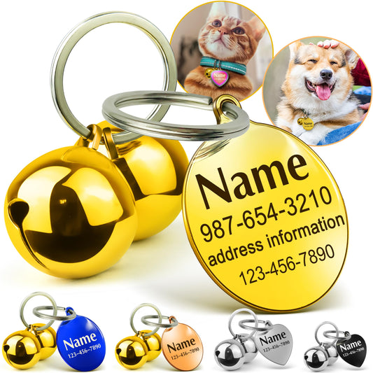 Dog Collar Bells with Personalized Engraved Dog Tags for Pets - Small Loud Jingle Bells as Cat Collar Charm - Stainless Steel Custom Pets Name ID Tags - Kitten and Puppy Essentials Stuff (Large)