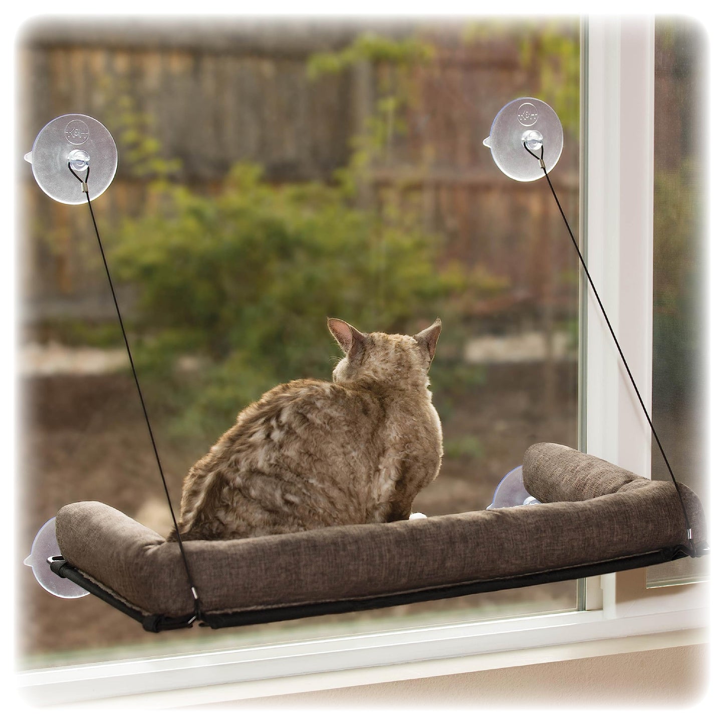 K&H Pet Products Deluxe EZ Mount Kitty Sill Window Sill Cat Bed, Cat Window Hammock Seat, Sturdy Indoor Cat Window Perch, Essential Cat Hammock Style Shelf - With Bolster Chocolate