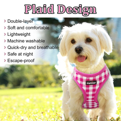 Dog Harness Step-in Breathable Puppy Cat Dog Vest Harnesses for Small Medium Dogs Blue Plaid