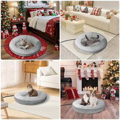 Heated Cat Bed for Cats and Small Dogs, Winter Cozy Heated Pet Bed with Warming Constant Temp, Washable Cat Bed for Indoor Cats, Electric Cat Heating Pad for Kittens, Folded Ear Cats, Elder Cats