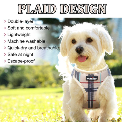 Dog Harness Step-in Breathable Puppy Cat Dog Vest Harnesses for Small Medium Dogs Blue Plaid