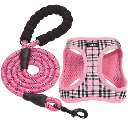 Dog Harness Step-in Breathable Puppy Cat Dog Vest Harnesses for Small Medium Dogs Blue Plaid