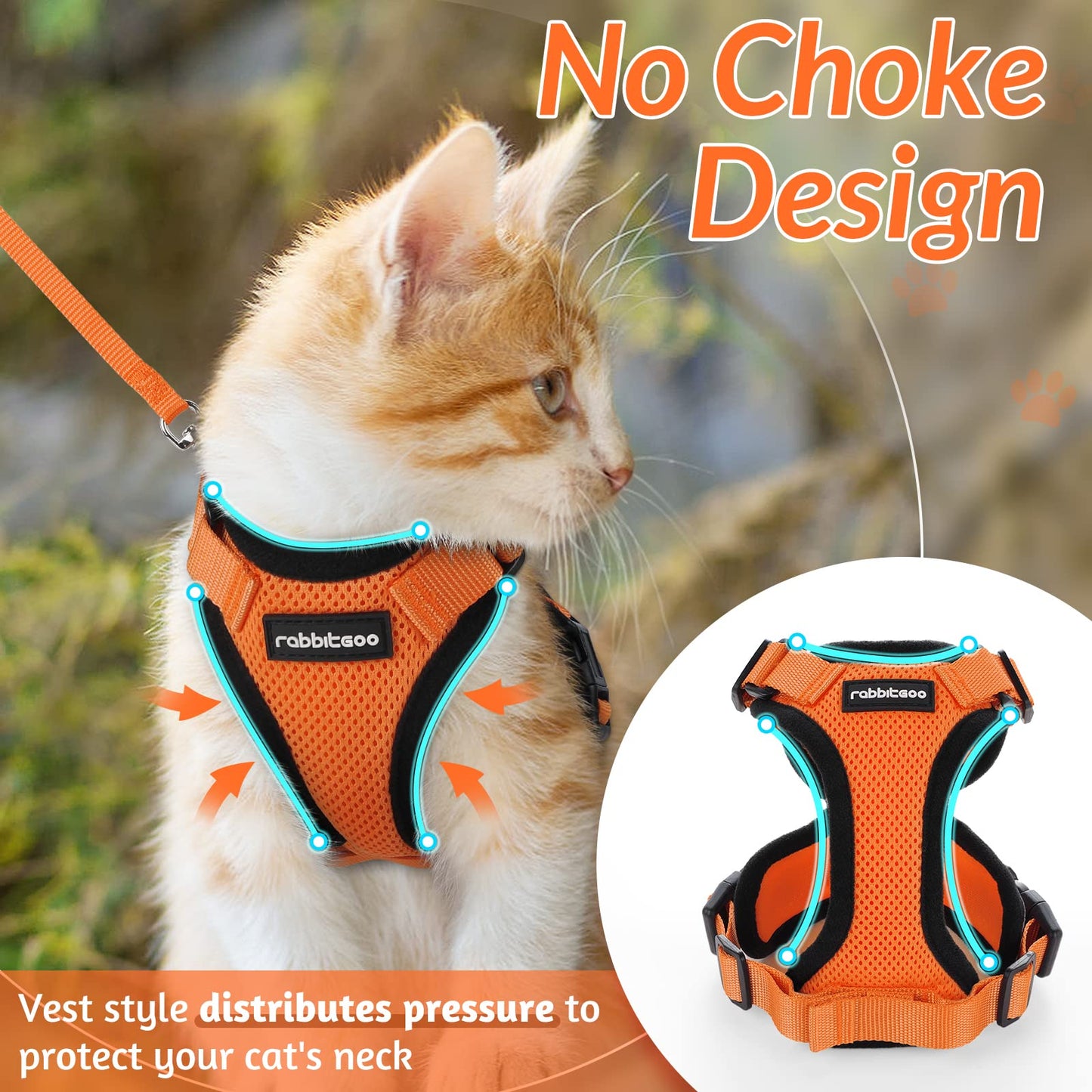 rabbitgoo Cat Harness and Leash for Walking, Escape Proof Soft Adjustable Vest Harnesses for Cats, Easy Control Breathable Reflective Strips Jacket, Navy Blue, XS